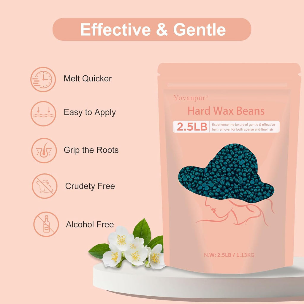 2.5lb Hard Wax Beads For Hair Removal, Yovanpur Waxing Beans for Sensitive Skin, Face, Eyebrows, Bikini, Brazilian, Legs and Full Body Bulk