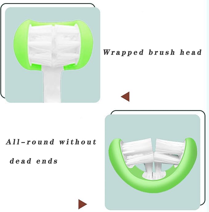 2 Pieces 3 Sided Toddler Toothbrush, Three Bristles for Kids Toothbrush, Autism Soft Bristles,Soft and Gentle for Complete Tooth and Gum Care (C4（Red+Green） Kids)