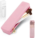 Nuomeisi Silicone Make up Brush Bag, Cosmetic Brush Holder, Large Capacity Makeup Container Built-in Zipper, Soft Portable Cosmetic Face Brushes Box Organize for Travel, Home, Office (Pink)