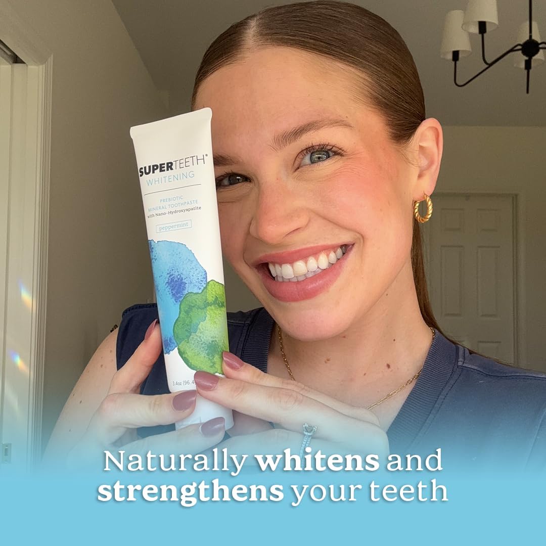 SuperTeeth Whitening Nano Hydroxyapatite (nHAp) Toothpaste for Adults & Kids | Sodium Bicarbonate | Fluoride-Free | Remineralizing | Xylitol | CoQ10 | Prebiotic | Mint | SLS-Free | Made in USA