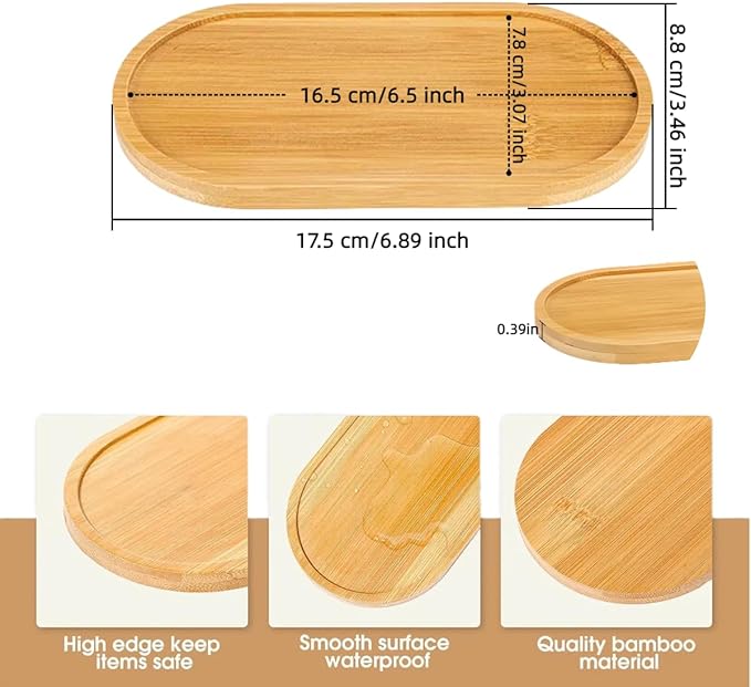 2PCS Bamboo Bathroom Trays - Suitable for The Bathroom,Kitchen,Breakfast Tray and Decorative Tray (6.88 in * 3.46 in)