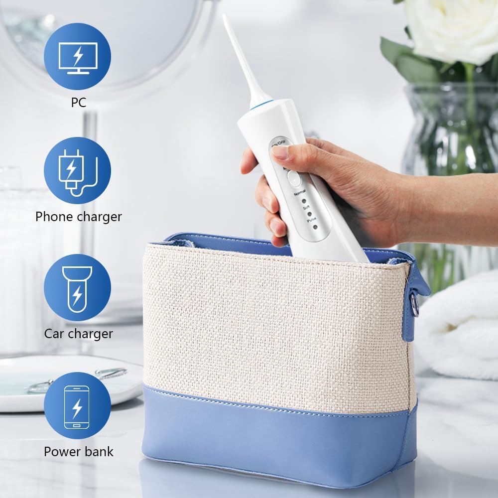 Water Dental Flosser Teeth Portable Cordless Oral Irrigator Gums Braces Orthodontic Care Irrigation Cleaner Electric Waterflosser Flossing for Teeth Cleaning Rechargeable for Home Travel