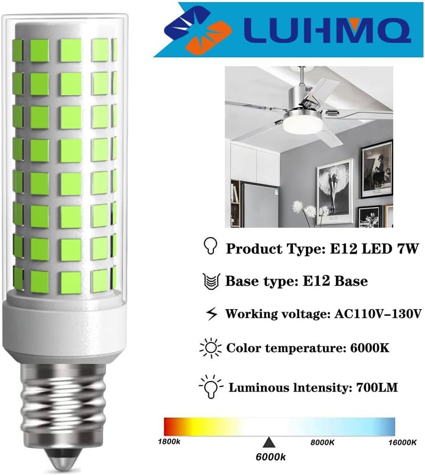 3 Pack E12 LED Candelabra C7 Chandelier C37 Fan Light Bulbs Kx-2000 Bulbrite Replacement, 7W Equivalent to 70W Incandescent, 700LM AC120V (Daylight White 6000K)