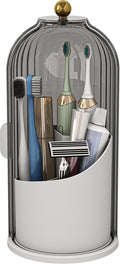 Dustproof Toothbrush Holders with Cover, Rotating Electric Toothbrush and Toothpaste Holder for Bathroom Countertop, 3 Slots Makeup Brushes Organizer, Grey White