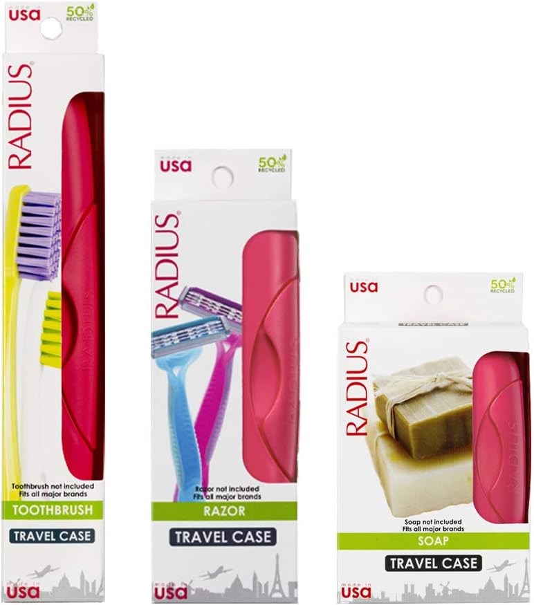 RADIUS Toothbrush Portable Travel Case Kit Standard Toothbrush Soap Razor Case Storage Box for Travel BPA Free 3 Count - Opaque White