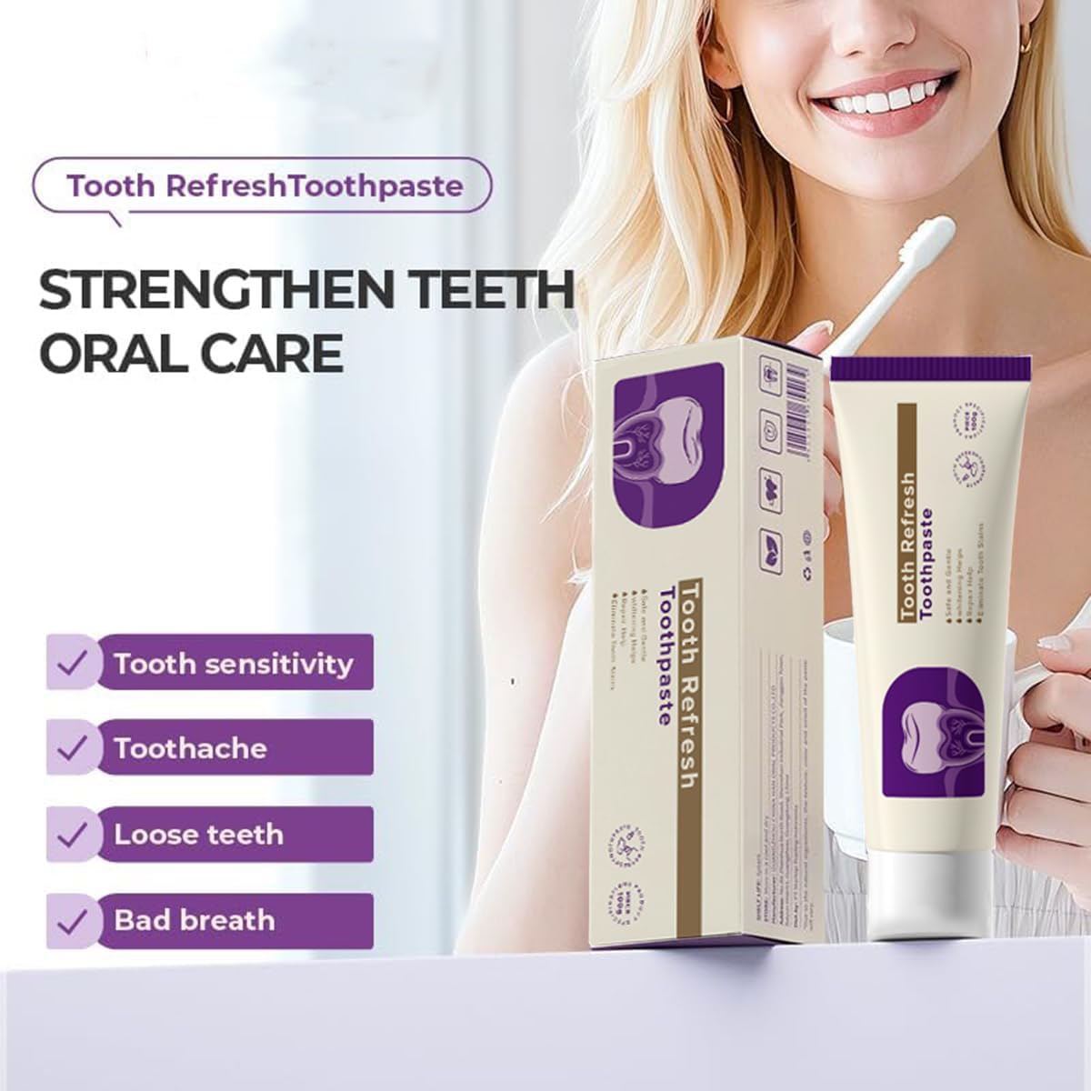 Tooth Refresh Toothpaste, Fresh Breath Whitening Toothpaste, Natural Oral Care & Enamel Repair, Helps Remove Coffee, Tea & Wine Stains, Fresh Minty Gel 2-Pack