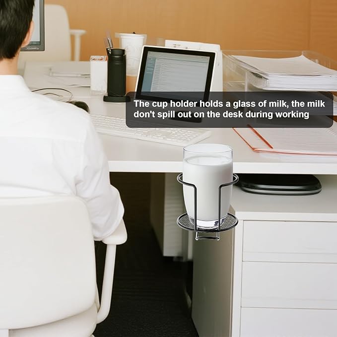 2-in-1 Desk Cup Holder,Anti-Spill Table Water Bottle Holder,Clamp On Table Stainless Steel Drinking Holder,Compatible with Universal Cups/Bottles/Mugs/Cans/Tumblers/Thermoses/Glass,1 Pack