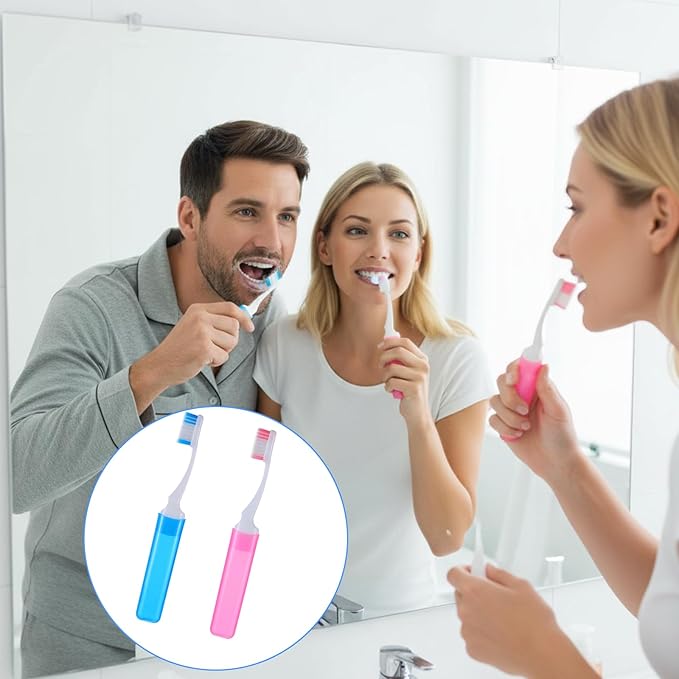 6pcs Travel Toothbrush Mini Portable Toothbrush Set Travels Size Toothbrushes Folding Traveling Tooth Brush with Case for Women Home Camping Hiking Soft Bristle