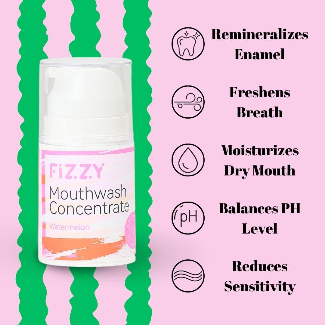 Fizzy Mouthwash Concentrate | Remineralizing Enamel Repair, Nano Hydroxyapatite | 20X Concentrated Travel Size | No Fluoride, Alcohol, Dye | Xylitol, Dry Mouth | Non-Mint | Kids & Adults | Watermelon
