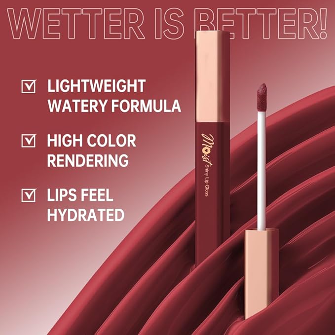 Lip Stain Hydrating High Shine – Lightweight Non-Sticky Glossy Lip Tint, Mirror Shine Moisturizing Lip Makeup for Plump & Full Lips, Long-Lasting Rich Color Lip Glaze, Soft Smooth Lip Gloss 12#