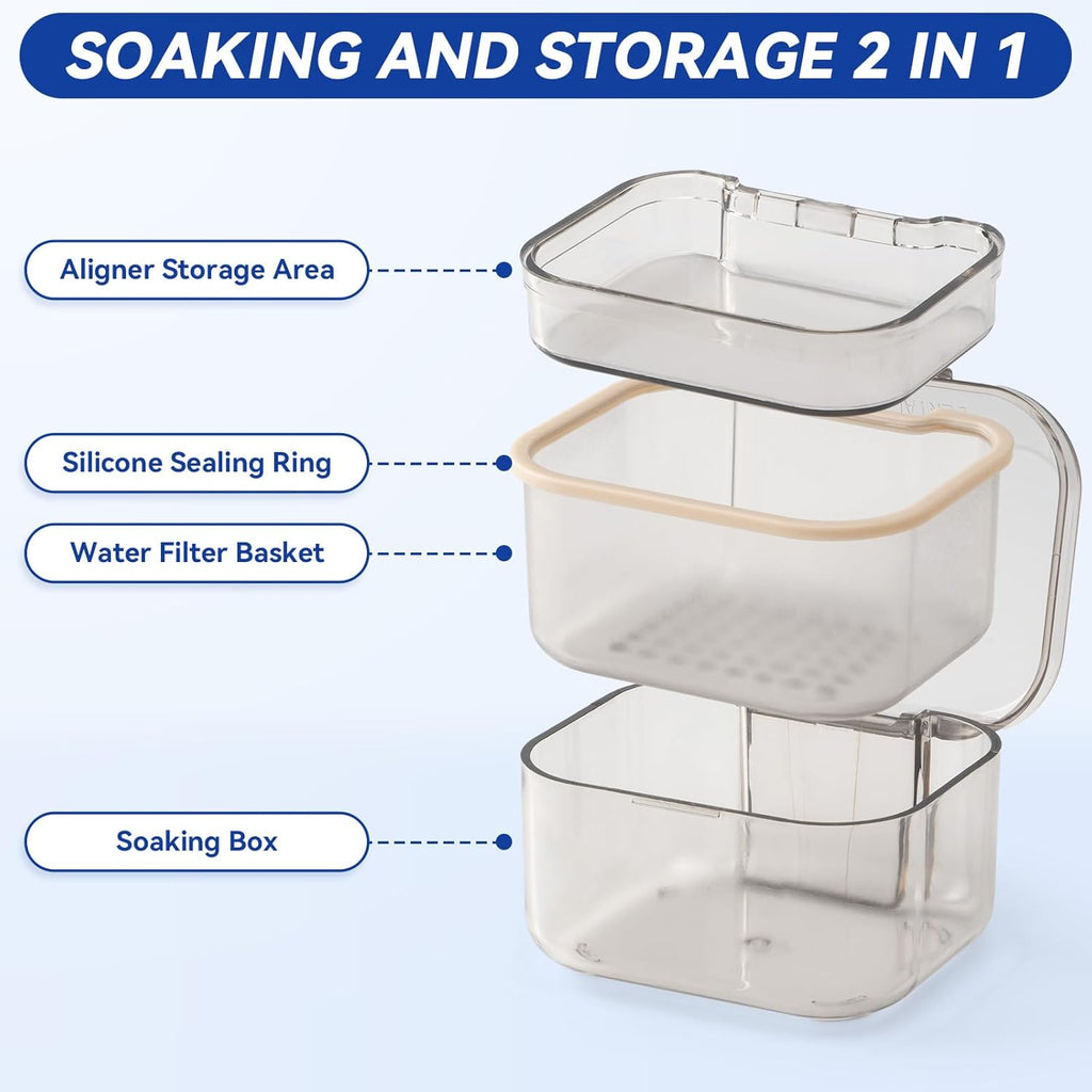 Retainer Case Box, Denture Case with Lid, Denture Cup for Partial Dentures,Mouth Guard&braces,Dentures Soaking Container Storage for Travel (Black)