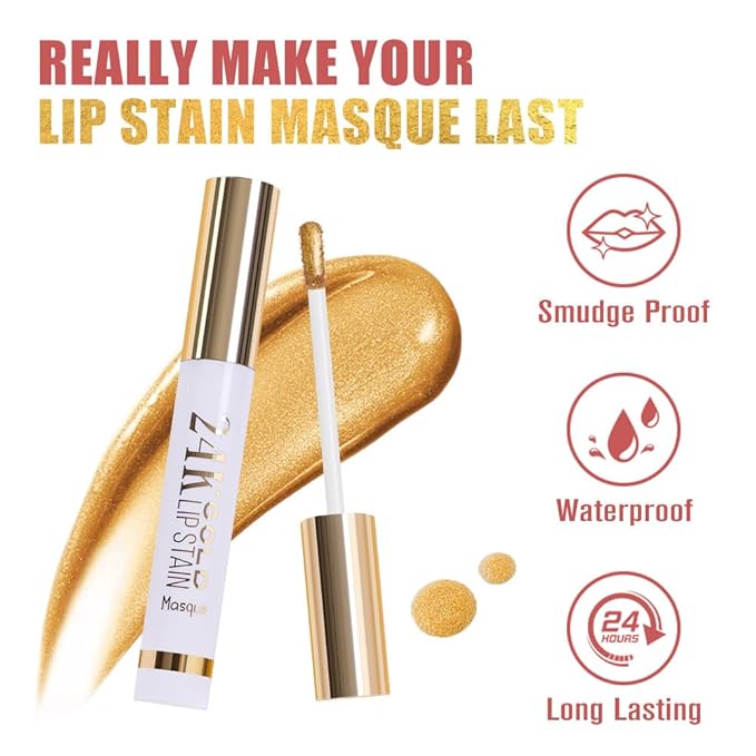 All Day Lip Stain Peel Off Gold Liquid Lip Gloss Tattoo, Mauve Matte Finish Peel Off Lip Stain Masque, Long Lasting Waterproof Lip Tint, Transfer-proof for All Skin Types 04#