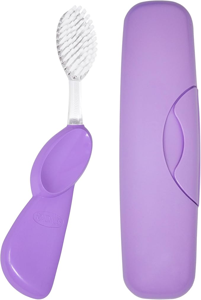 RADIUS Toothbrush with Replaceable Big Brush Head BPA Free ADA Accepted - Left Hand - Pastel Lavender Brush with Pastel Lavender Case
