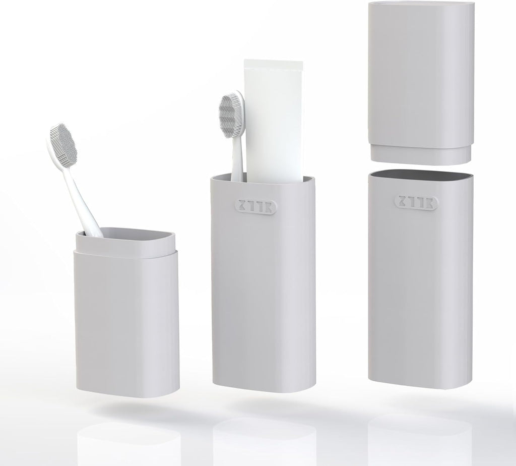 Ventilated Compact Grey Travel Toothbrush Holder Case with Ventilation Hole, Portable Travel Toothbrush Cup with Cover, Storage Container for School Camping Business Trip Bathroom