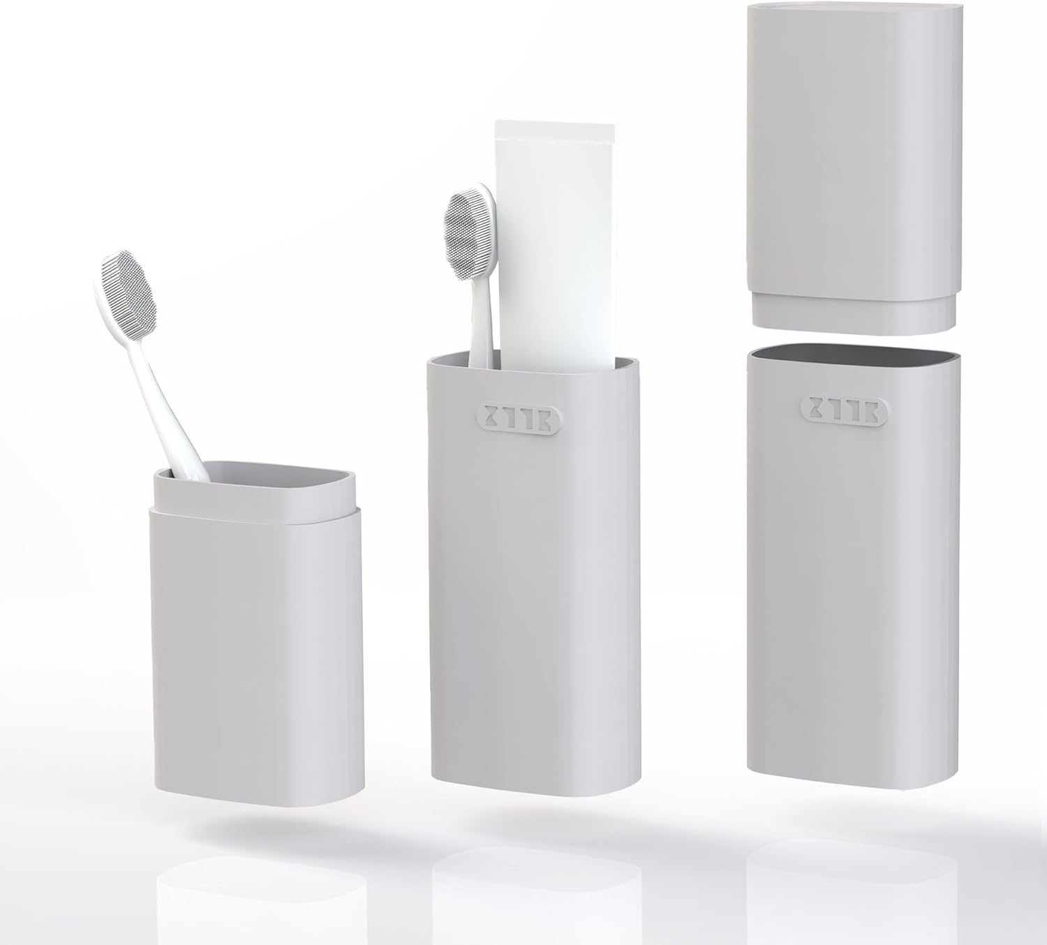 Ventilated Compact Grey Travel Toothbrush Holder Case with Ventilation Hole, Portable Travel Toothbrush Cup with Cover, Storage Container for School Camping Business Trip Bathroom