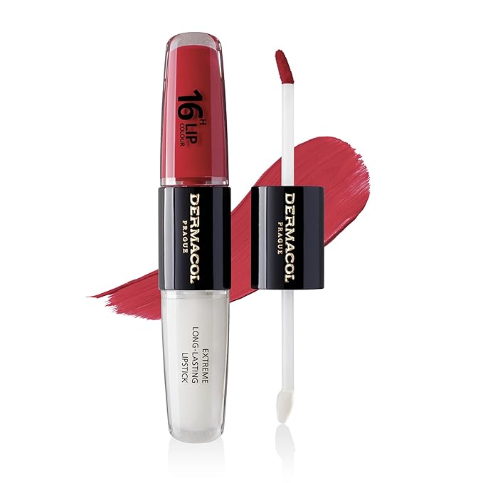 Dermacol NEW 16-Hour Lip Colour, Highly Pigmented Glossy Lip Stain, Two-Phase Lip Plumper Gloss, Kissproof Lip Makeup Products with Matte and Glitter Finish,n.3