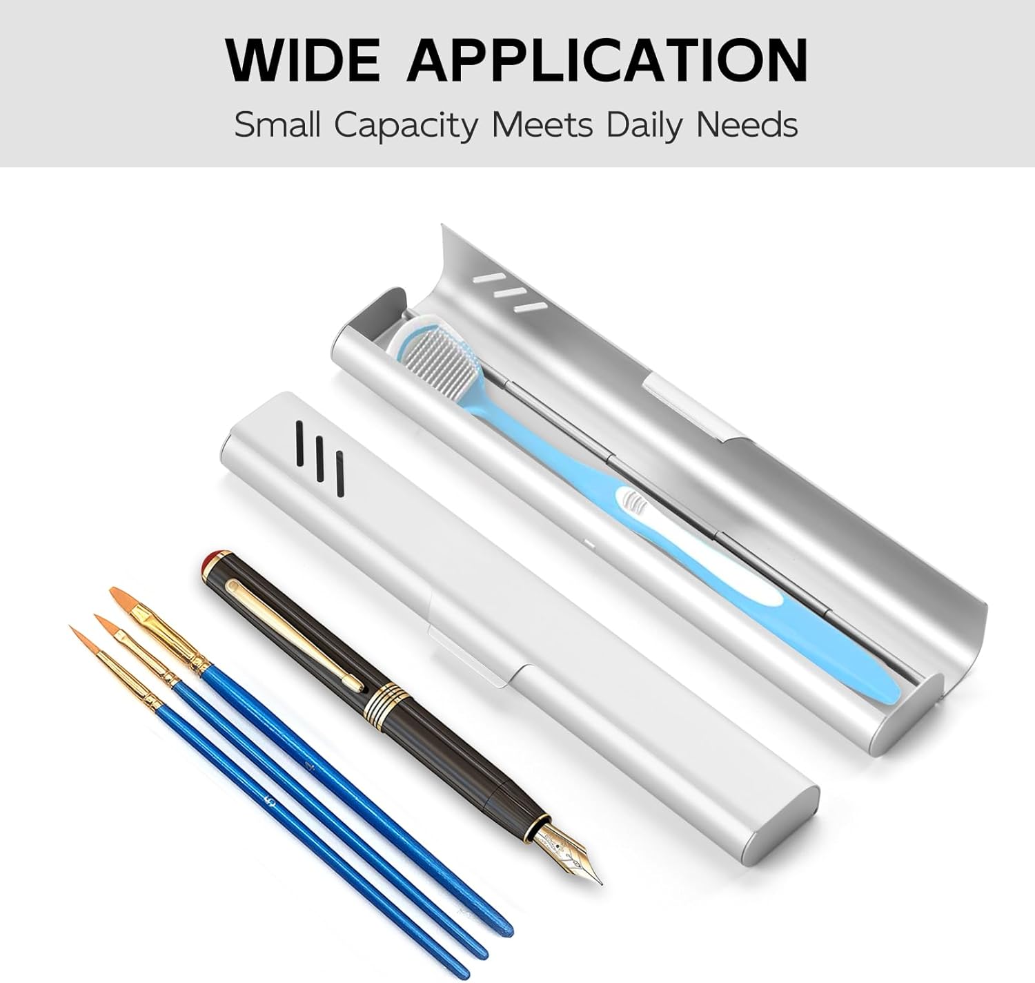 Travel Toothbrush Case, 2Pack Portable Toothbrush Holders, Durable Aluminum Toothbrush Storage Box, Small Breathable Manual Toothbrush Container for Traveling, Camping, Business Trip - Sliver