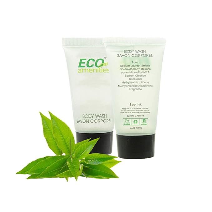 ECO amenities Hotel Body Wash - TSA Approved Travel Shower Gel - Leak-Proof Individual Body Wash - Cruelty-Free Mini Toiletries - 0.75 Fl Oz, Pack of 72, Green Tea