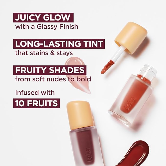 Laka Fruity Glam Lip Tint Mini, 1.9g/0.07oz, Glowing Lip Stain with Wide Color Spectrum, Hydrating & Lightweight Texture, Long-Lasting Bold Stain, Non-Sticky, Vegan, K-Beauty (#122 Rosyrose)