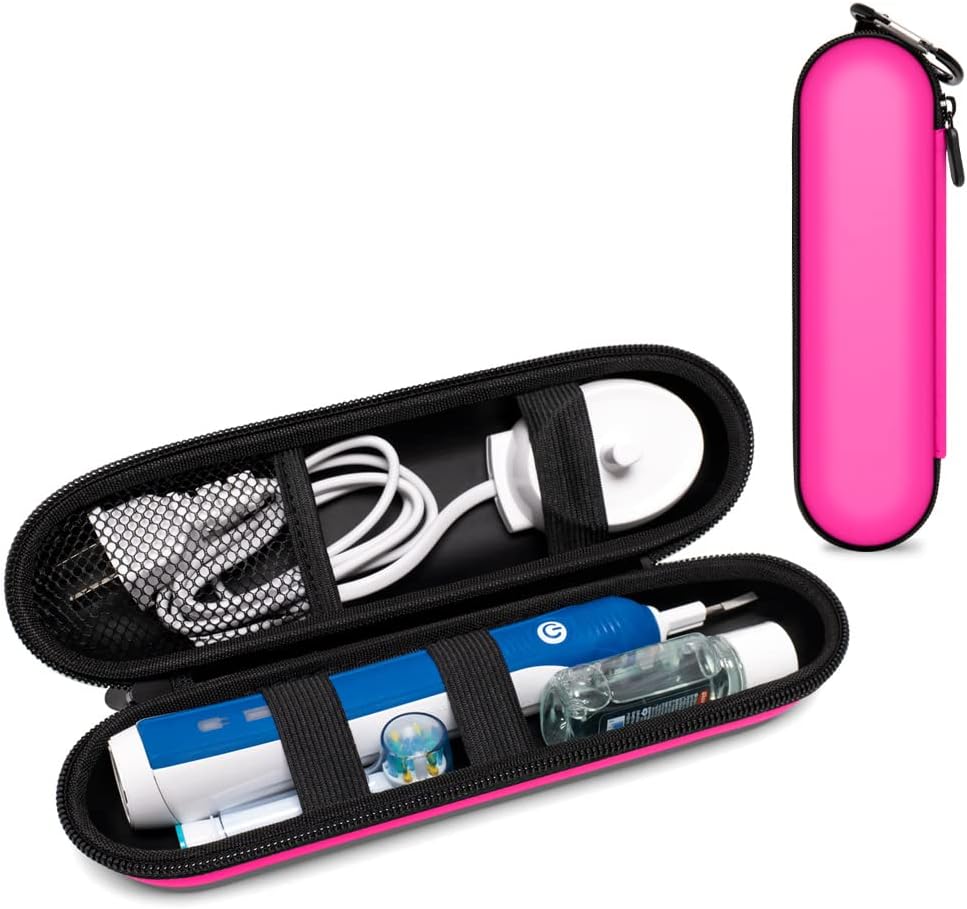 EVA Electric Toothbrush Case - Durable Hard Shell Travel Case with Mesh Pocket - Fits Most Powered Toothbrush Products (Pink)