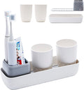 Toothbrush Holders for Bathrooms,Kids Electric Toothbrush Holder with 2 Cups Set,White Tooth Brush Toothpaste Caddy Storage,Small Bathroom Countertop Organizer Stand for Men Farmhouse Family