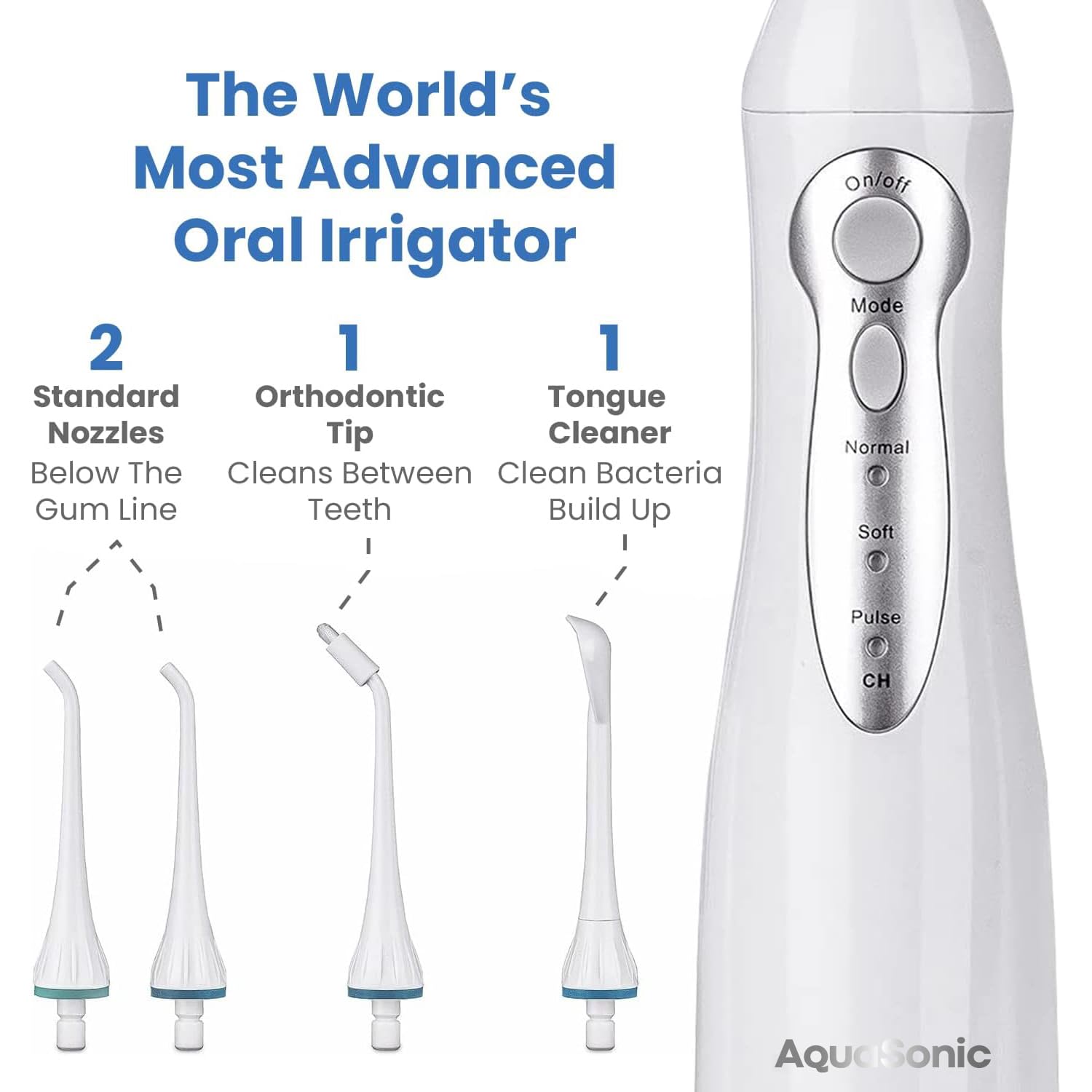 AquaSonic Home Dental Center Rechargeable Power Toothbrush & Smart Water Flosser - Complete Family Oral Care System - 10 Attachments and Tips Included - Various Modes & Timers (White)