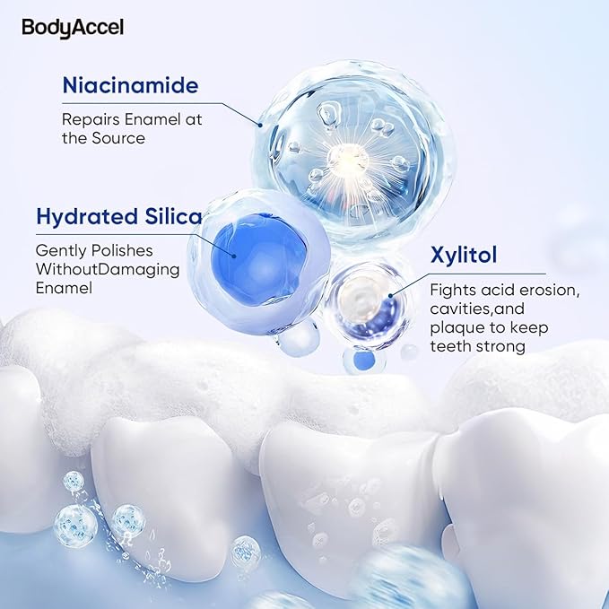 BodyAccel Intensive Radiant Niacinamide Toothpaste – Deep Clean Stain Removal, Brighten Teeth & Reduce Yellowing, Fluoride-Free, Enamel-Safe, Improves Gum Health, 1 Pack