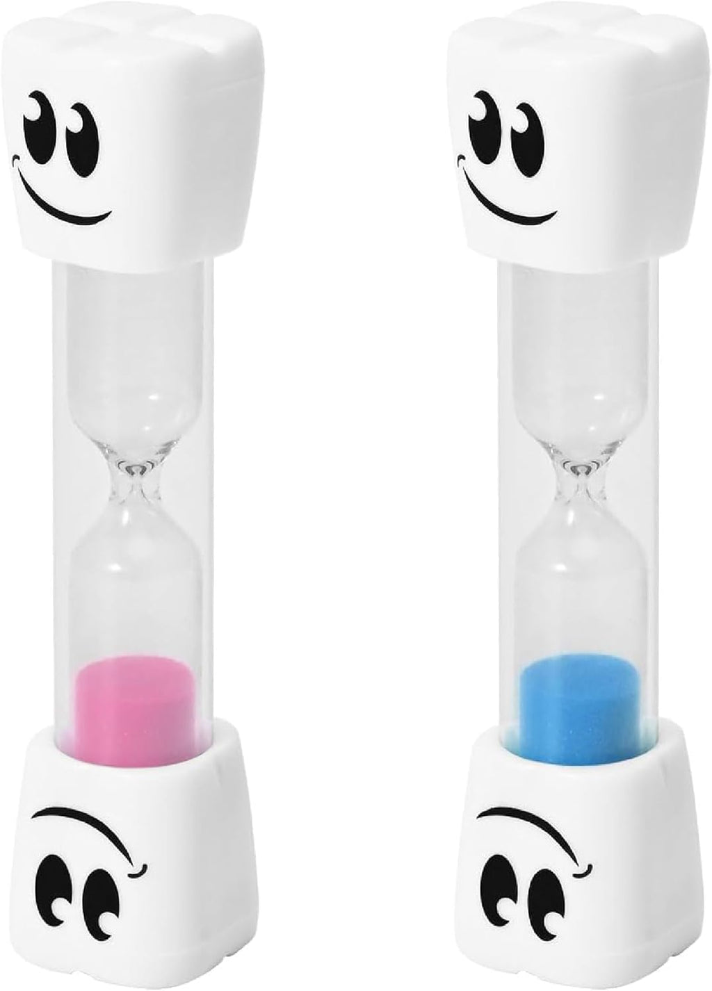 2 Minute Toothbrush Sand Timer for Kids - Set of 2 Small Blue and Pink Smiley Hourglass