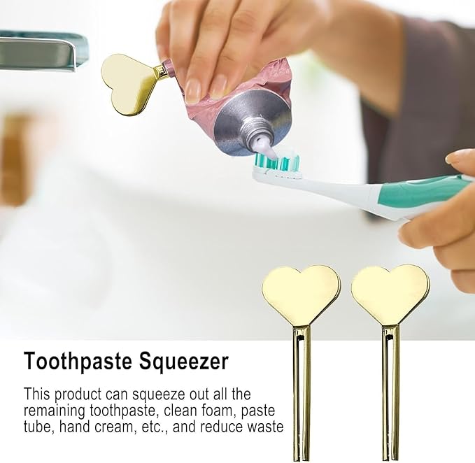 2Pcs Gold Toothpaste Tube Key, Stainless Steel Toothpaste Roller Tube Wringer, Tube Key Tooth Paste Squeezer, Metal Tube Squeezer Key Suitable for Save Toothpaste, Creams, Paint, Cosmetic, Hair Dye