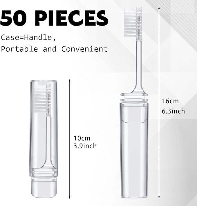 Rtteri 50 Pcs Travel Toothbrush Kit Bulk Folding Tooth Brush with Cover Transparent Potable Travel Size Mini Toothbrush Small Foldable Manual Tooth Brushes for Adult Camping School