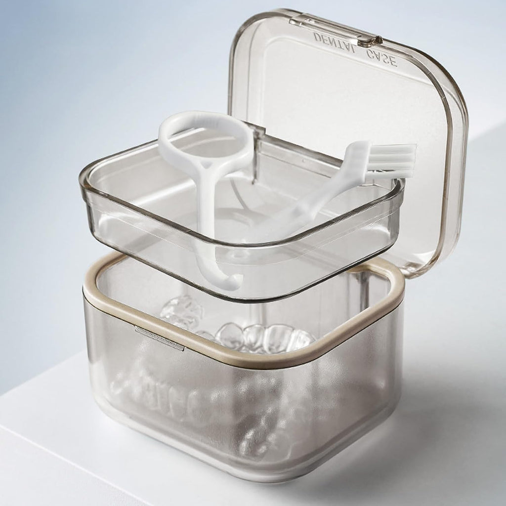 Retainer Case Box, Denture Case with Lid, Denture Cup for Partial Dentures,Mouth Guard&braces,Dentures Soaking Container Storage for Travel (Black)