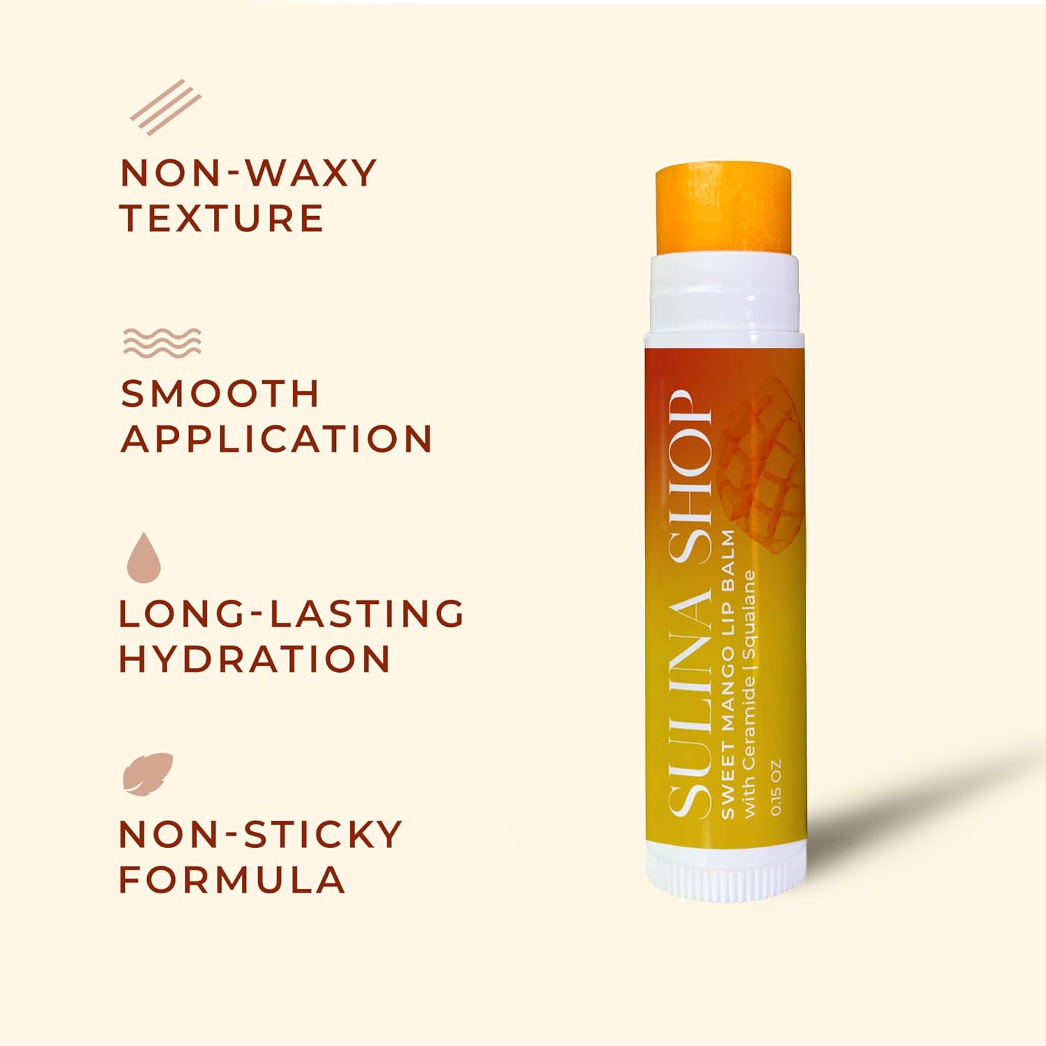 Mango Lip Balm Hydrating & Nourishing, Natural, Long-Lasting Lip Moisturizer with Castor Oil, Barrier Protection, Smooth Lip Care, Chapped Lip Repair, Non-Waxy & Cruelty-Free, Gentle for All Ages