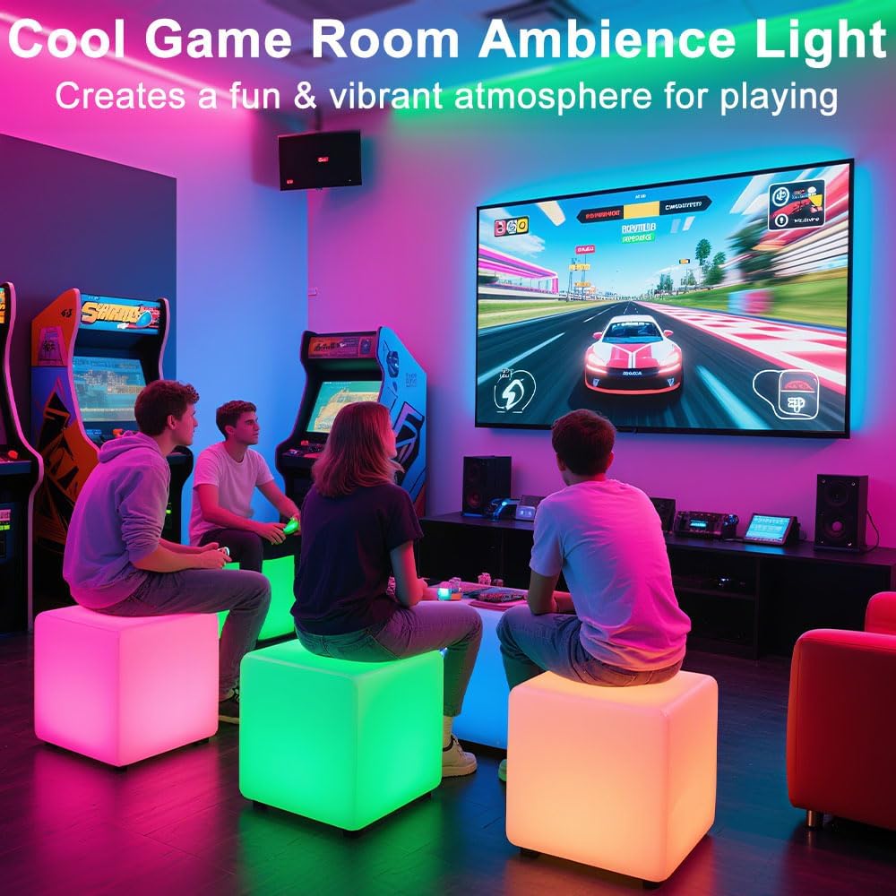 16'' Cordless LED Cube Chair Light, LED Cube Seat for Adult Kid, RGB Color Changing Waterproof Glowing Chair w/Remote, Rechargeable Night Light Mood Lamp Decorative Lights for Home Patio Garden Party