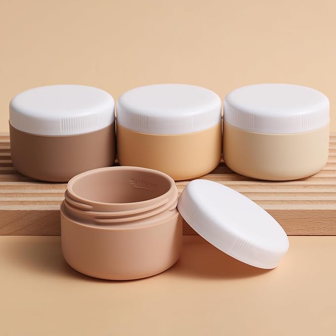 Travel Containers for Toiletries, Silicone Cream Jars BPA-Free, Leak-proof 2oz Travel Size Containers, Portable Size Silicone Jars with Lid for Cosmetic Face Hand Body Cream (4 Pack)