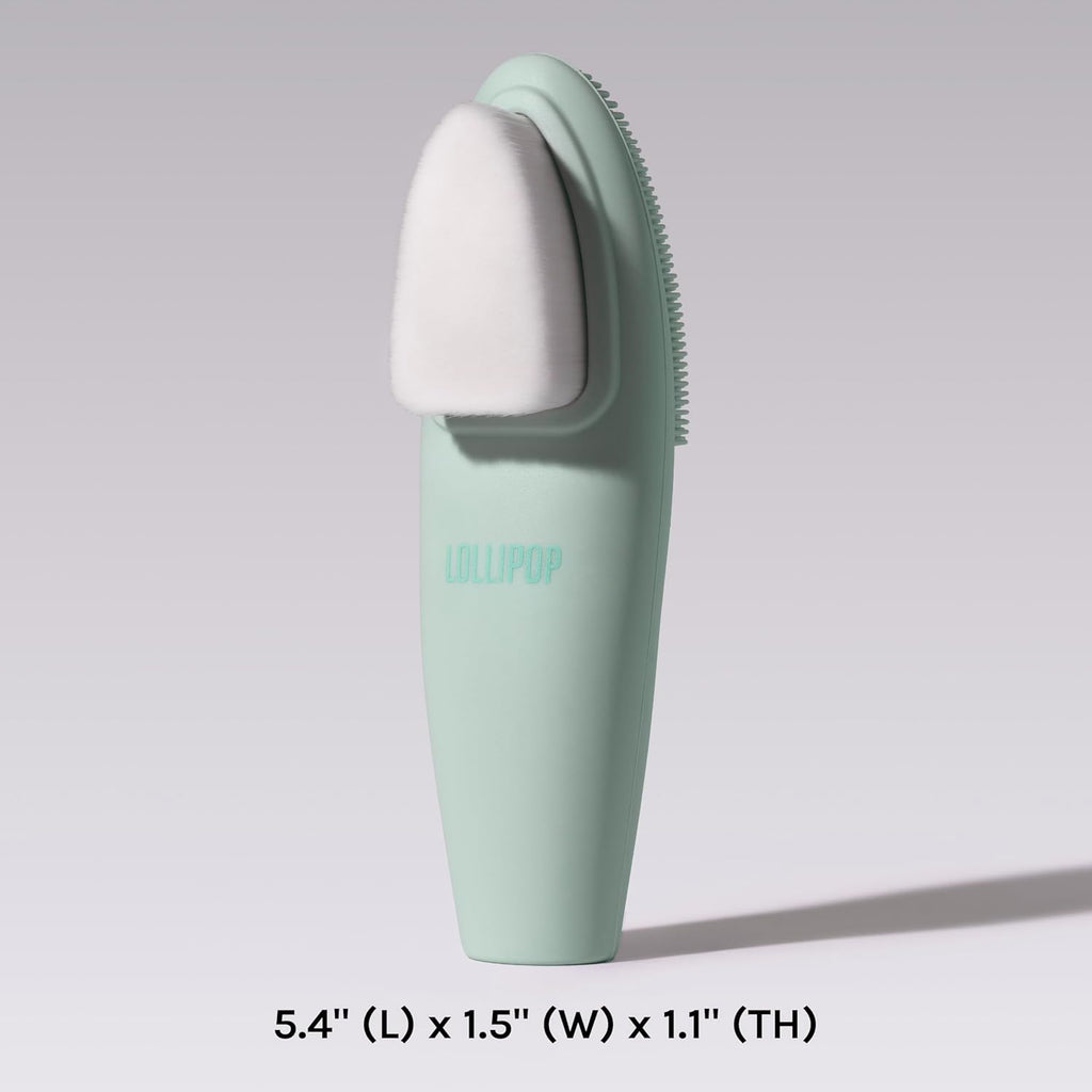 LOLLIPOP Dual-Sided Facial Cleansing Brush | Handle Size Silicone Face Exfoliator and Soft Fiber Cleanser | Manual Face Scrubber for Pores, Makeup Removal, Blackhead and Skincare Routine, Minty