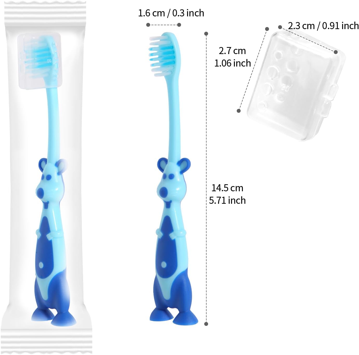 100 Pack Kids Toothbrush Bulk Soft Bristles Toddler Cute Toothbrush with Suction Cup, Includes Travel Covers, Individually Wrapped Toothbrushes for Kid Home School Daycare Camp (Kangaroo)