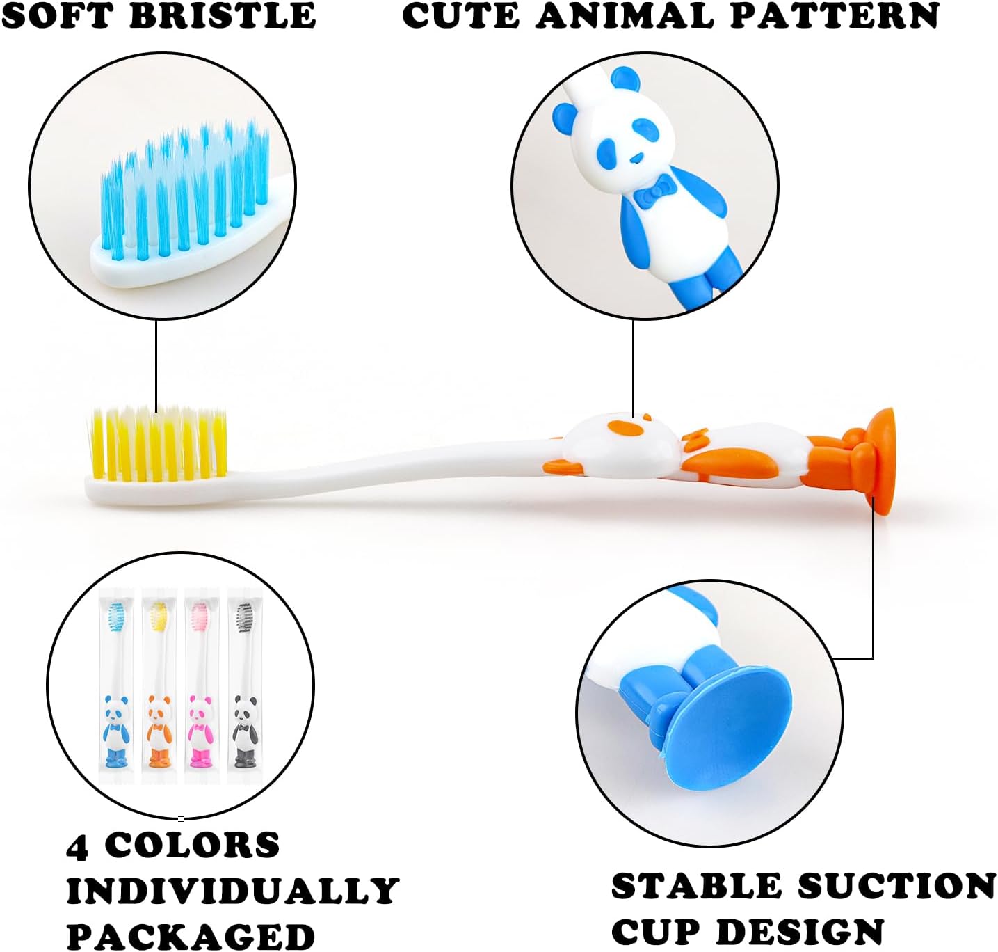 Disposable Toddler Toothbrush Kids Bulk Pack of 200,Suction Cup Bulk Children Toothbrushes for Kid Age 2+ Individually Wrapped Animal Toothbrush for Boys,Girls,for Home,School,Camp,Daycare,Travel