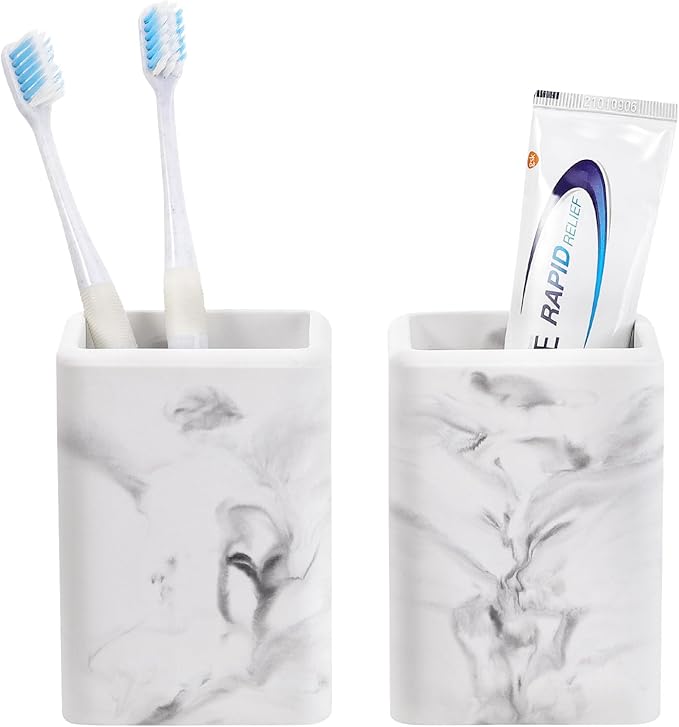 Luxspire Toothbrush Holders 2 Pack, Fast Drying Toothbrush Holders for Bathroom, Diatomite Toothbrush Cups Electric Toothbrush and Toothpaste Holder for Bathroom Countertop, Marble