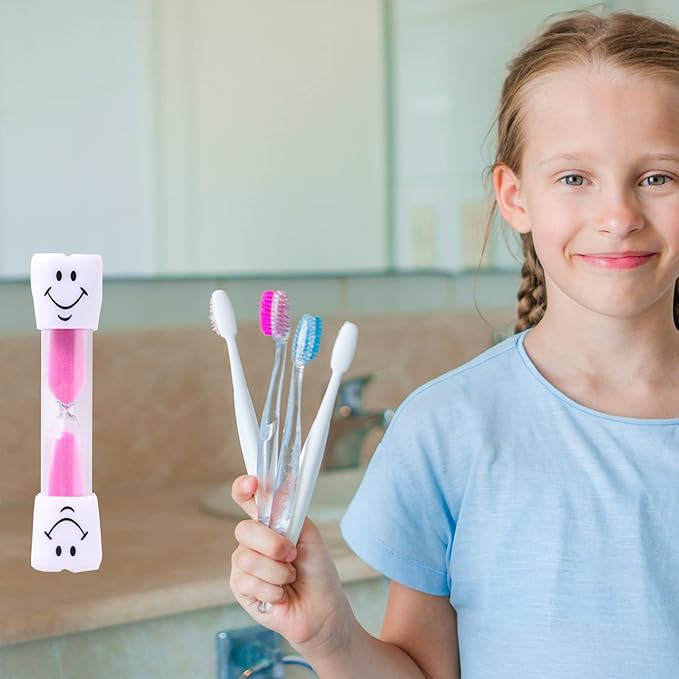 4 Pieces 3 Minute Toothbrush Sand Timer for Kids, Assorted Colors Tooth Shape Timers Plastic Hourglass for Proper Tooth Brushing Boys Girls Oral Care