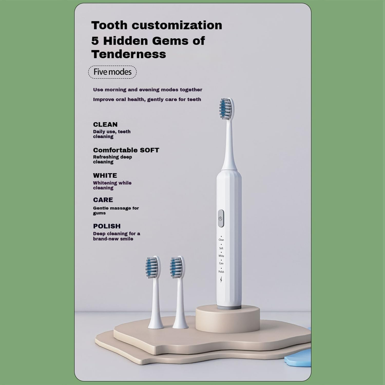 Electric Toothbrush for Adults, 5 Modes USB Rechargeable with 2 Extra Brush Heads, 66000 RPM Sonic Toothbrush with 2-Minute Timer, IPX7 Waterproof, Soft Bristles (White)