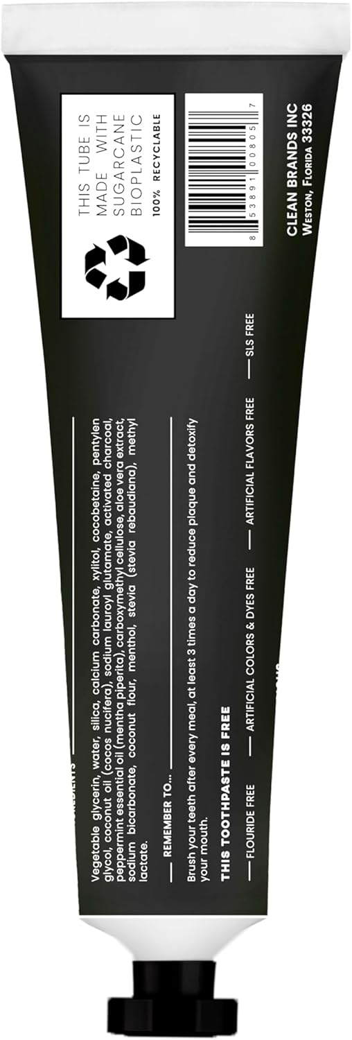 Fluoride-Free Mint Toothpaste for Fresh Breath, Gentle on Teeth, Natural Ingredients, Eco-Friendly Bioplastic Tube, Sustainable Oral Care for Adults and Kids (3 Pack, Mint & Charcoal)