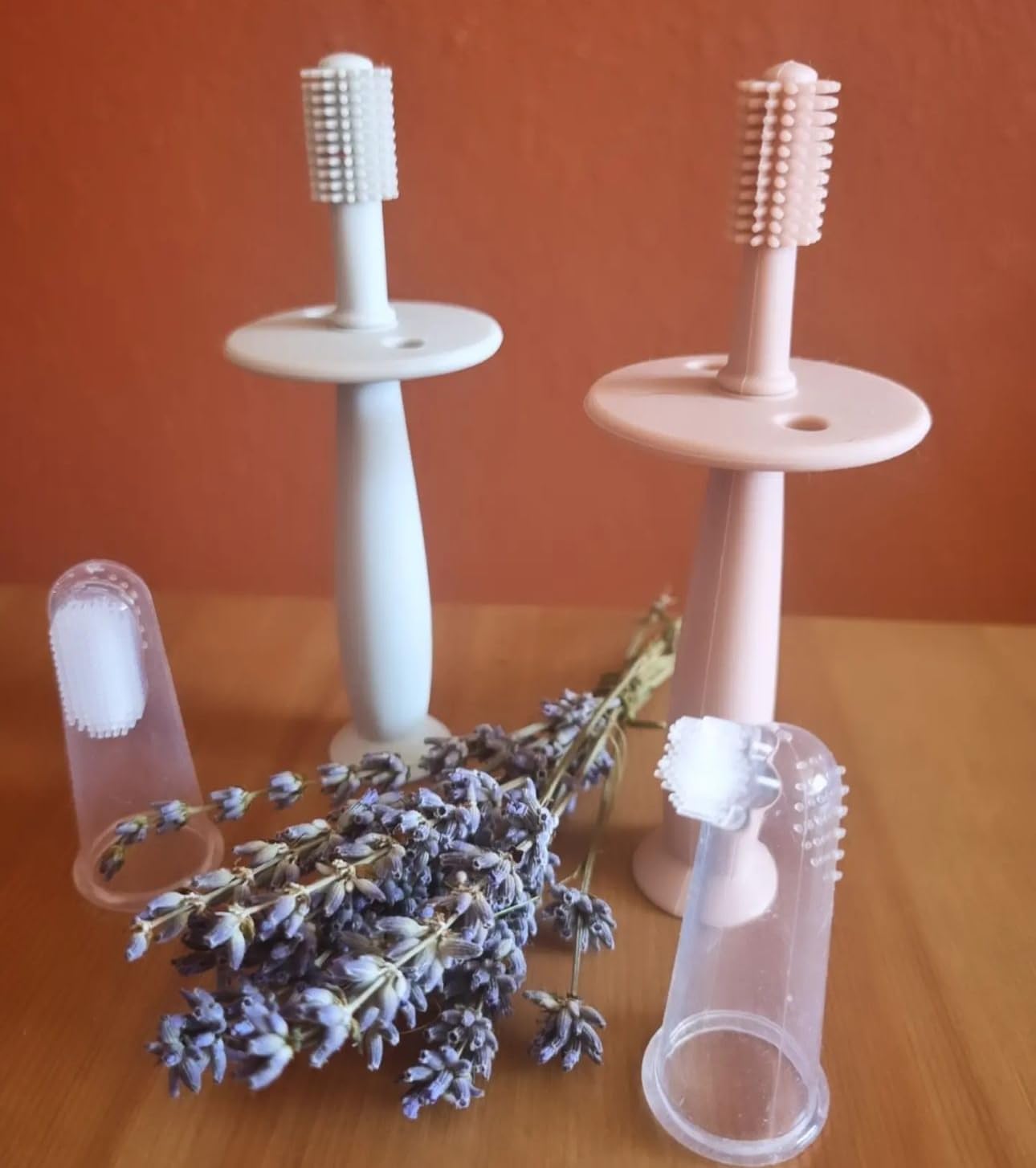 PandaEar Baby Finger Toothbrush Silicone Toothbrush Pink+Blue (3 Set)| Oral Care for Infants Ages 3 Months Plus