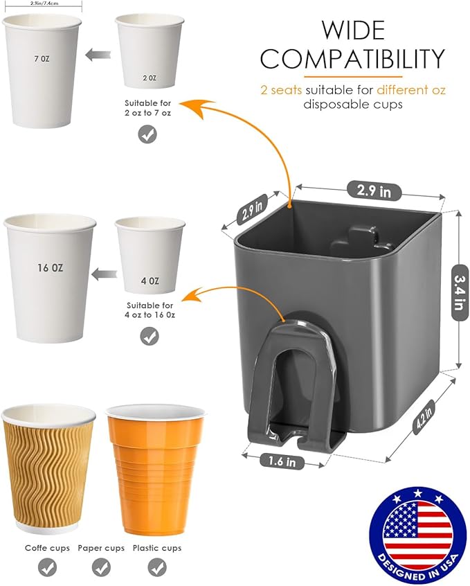 2 Pack Cup Dispenser 2 Seats | Fits 2-16 oz Paper/Plastic Cups, Magnetic & Adhesive Mount, Water Dispenser Cup Holder for Water Cooler, Coffee Station, Office, Bathroom & Wall