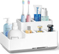 Electric Toothbrush Holder, Detachable Non-Slip Bathroom Organizer Countertop with 6 Compartments and Drainage Holes Bathroom Organizer for Bathroom, Kitchen, and Family