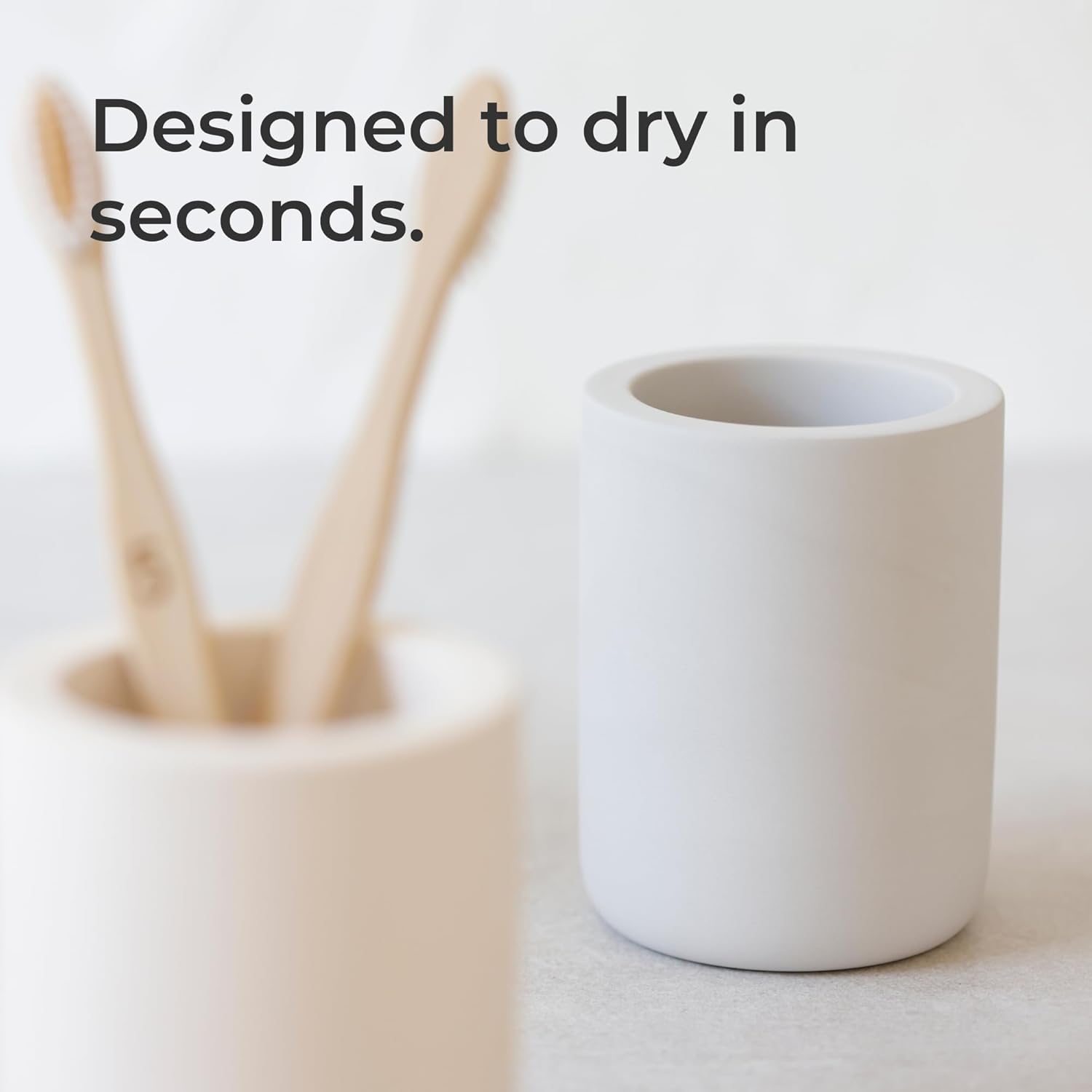 Selegna Drying Stone Toothbrush Holder, Diatomite Toothbrush Holders for Bathroom, Quick Drying Electric Toothbrush & Toothpaste Holder Cup, Diatomaceous Earth Bathroom Sink Organizer (Light Grey)