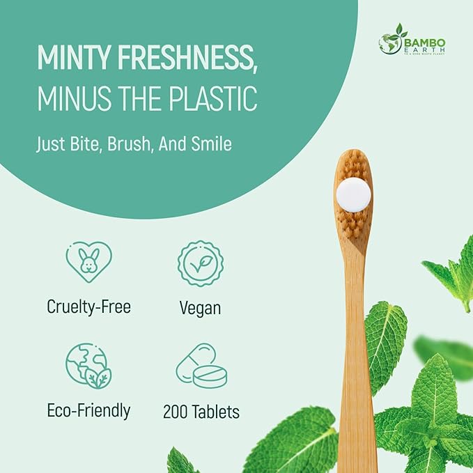 200 Pack Natural Toothpaste Tablet Bits - Chewable Mouthwash Whitening Burts Bees Bite Tablets for Teeth SLS & Fluoride Free Eco & Travel Friendly with Zero Waste Packaging - Mint & (Watermelon)