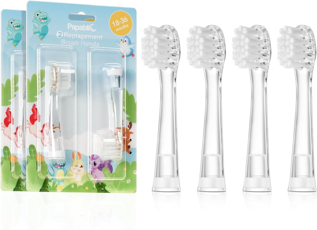 Papablic Replacement Toothbrush Heads - 4 Count | Compatible BabyHandy & Toddler Sonic Electric Toothbrushes (18-36 Months)