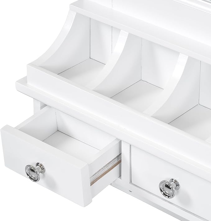 Merax Floating Hall Tree 2-in-1 Entryway Storage Makeup Vanity, with Coat Rack Hooks & 3 Drawers & Big Mirror & Key Hooks, Space-Saving Wall-Mounted Home Organizer for Small Space, White