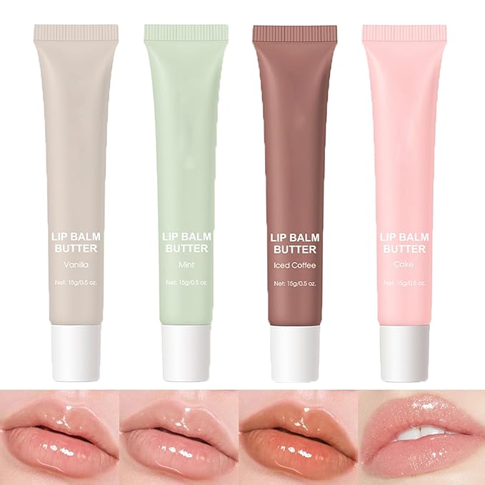 Dulele Glossy Lip Balm Butter, 4 Colors Peptide Lip Tint Lip Stain, Moisturizing Lip Gloss Hydrating Lip Glow Oil, Nourishing Lip Care & Repair Lip Mask (Clear, M)