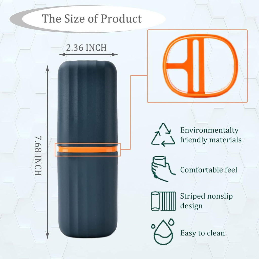 2Pcs Travel Toothbrush Cup Case, Portable Toothbrush Holder Case for Traveling, Camping, Business Trip and School, Plastic Toothbrushes Toothpaste Set with Two Colors (Navy blue and Lotus color)